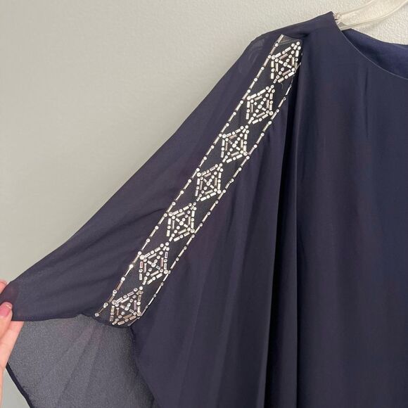 VINCE CAMUTO Navy Embellished Caped Crew Neck Evening Shift Dress - Picture 6 of 13